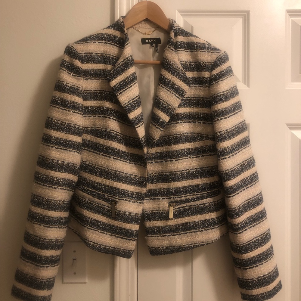 DKNY blue and white striped blazer
